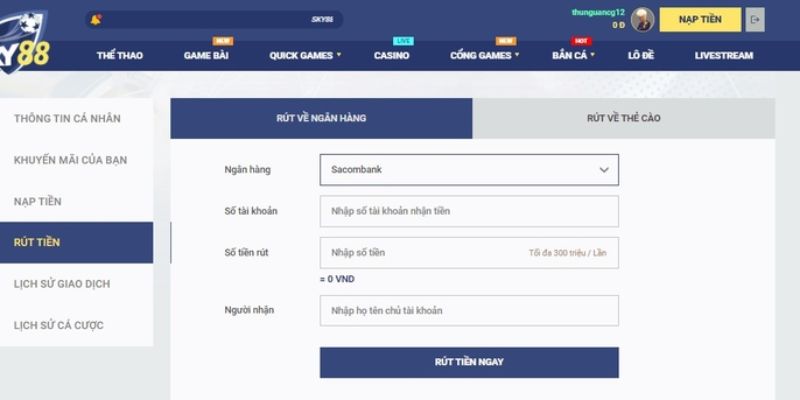 Hướng Dẫn Rút Tiền Sky88 Bằng Thẻ Cào Điện Thoại